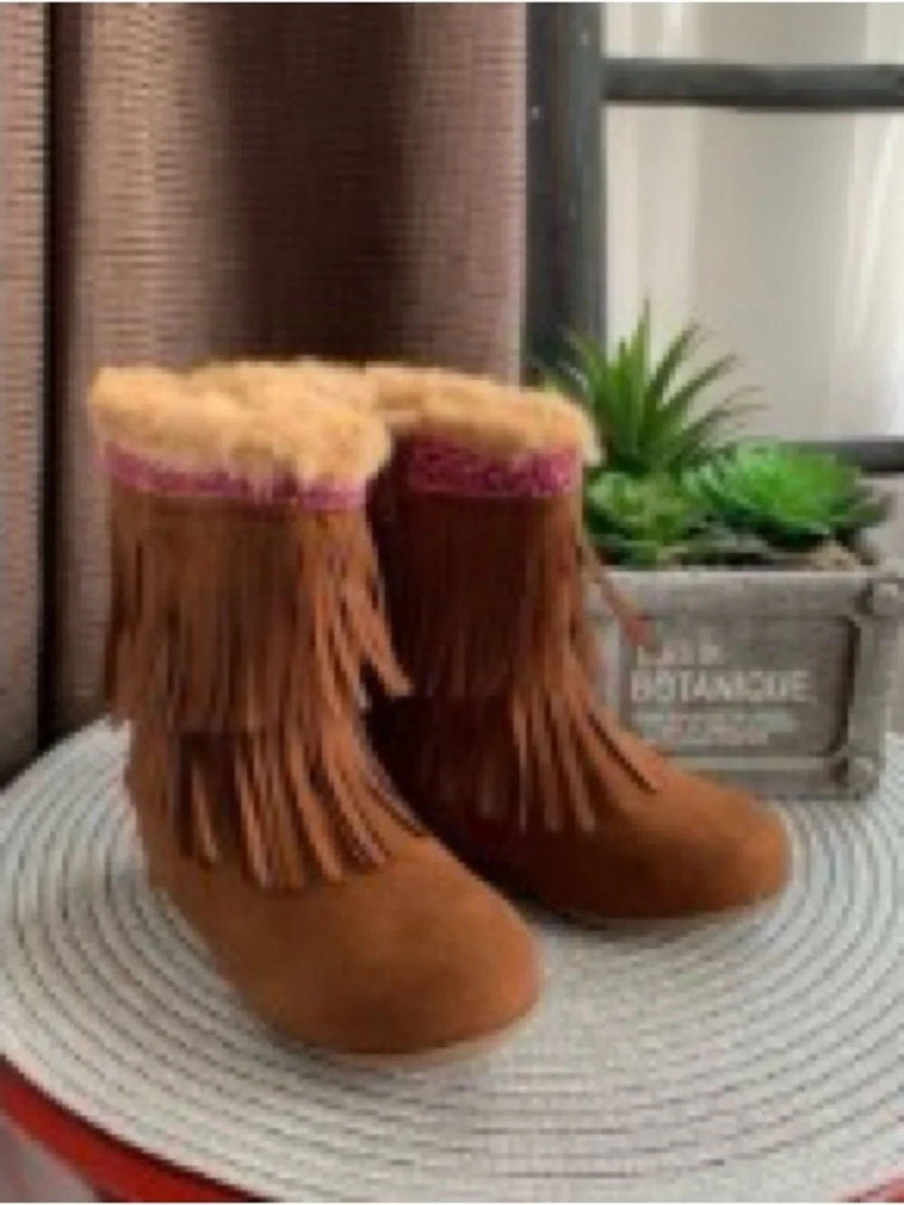Moccasin Fringe Winter Boots Faux Fur Trim | Brown | Toddler Girl